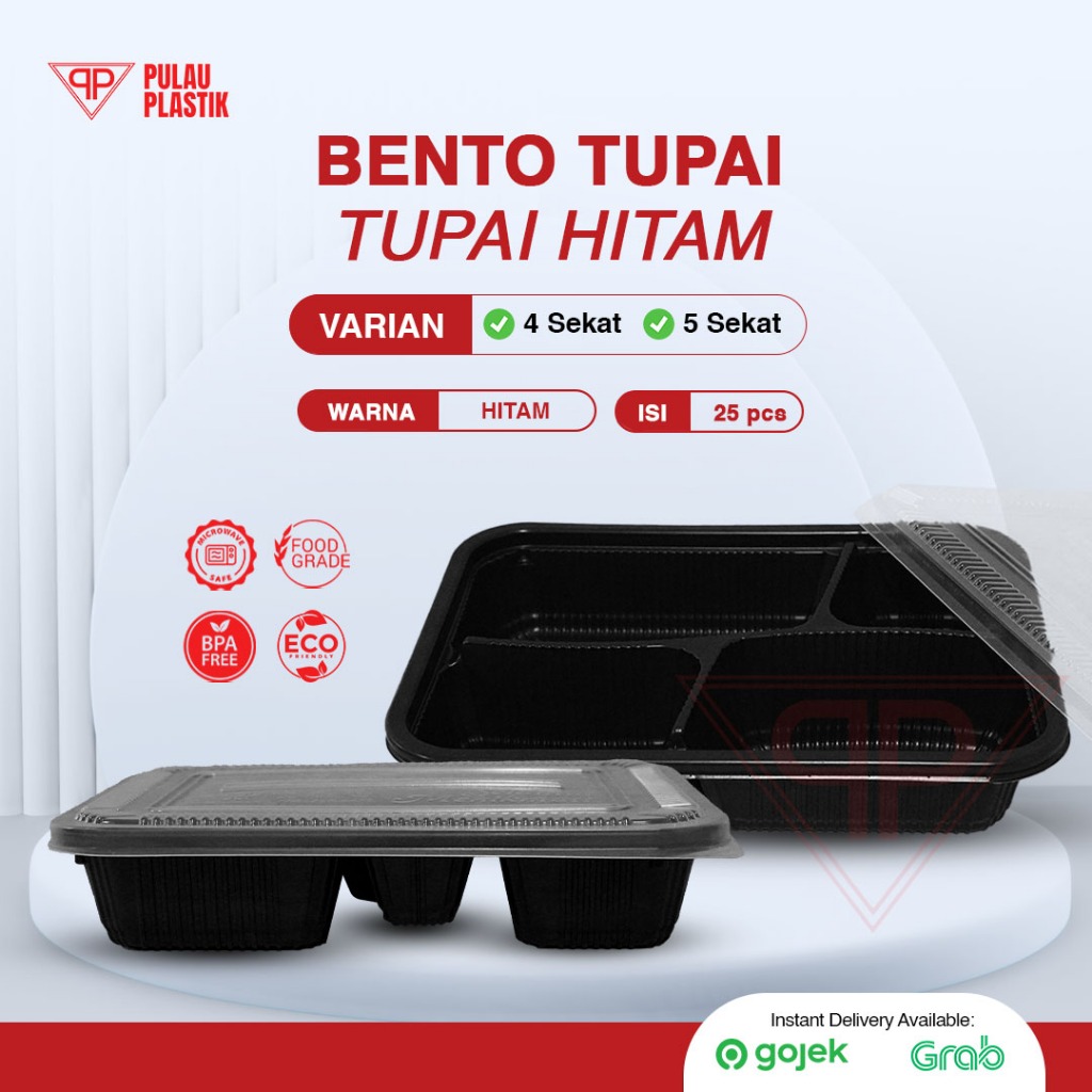 Thinwall Bento TUPAI Hitam Sekat 4 dan 5 Thinwall Bento Hitam Isi 25pcs