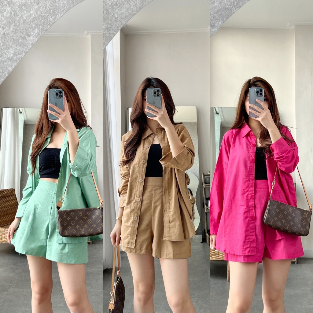 Halostylo Klein Set Setelan Wanita Kemeja Oversize Wanita