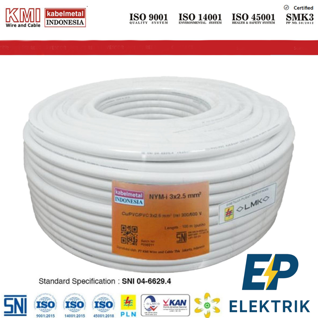 KABEL NYM 3X2,5 mm 100 meter Kabelmetal Indonesia SNI LMK