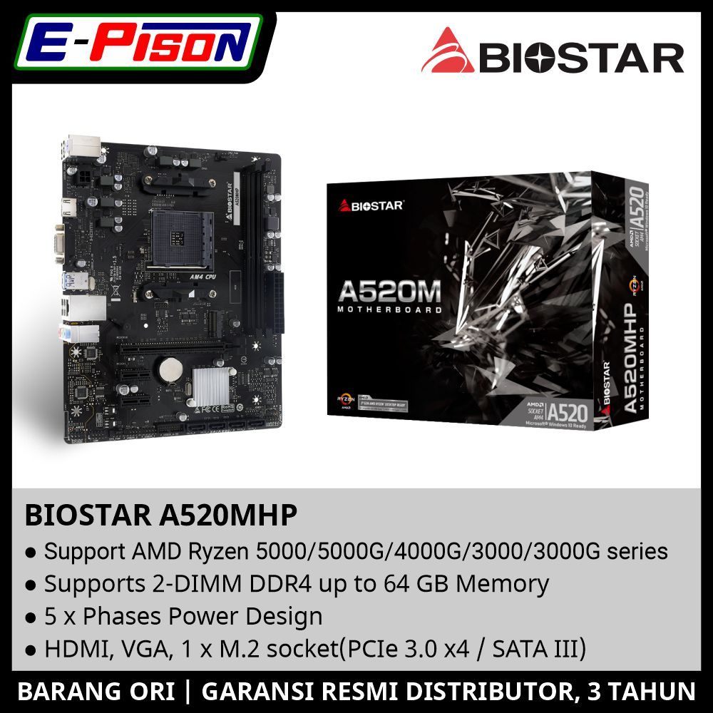 Biostar A520MHP Motherboard AMD A520 Socket AM4