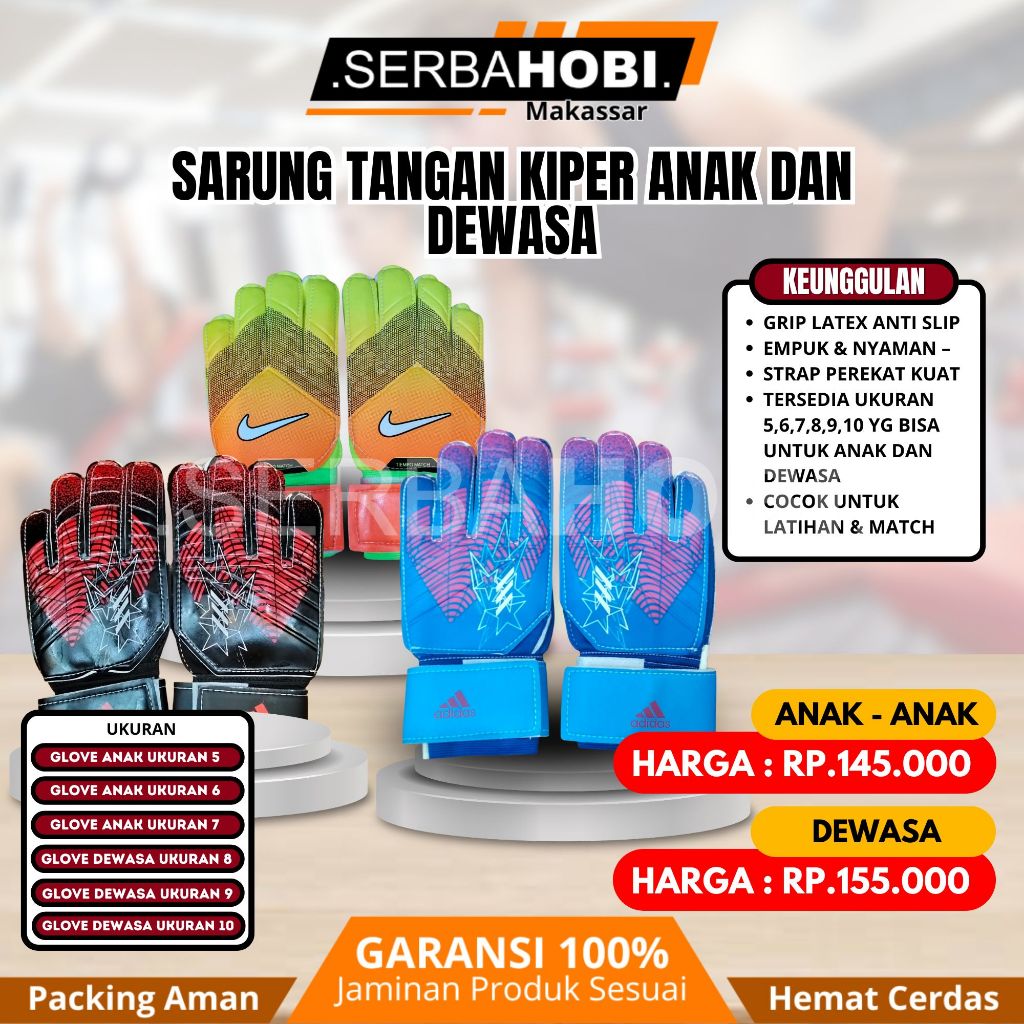 Sarung Tangan Kiper Glove Keeper Berkualitas / Sarung tangan Kiper anak dan dewasa dengan tulang