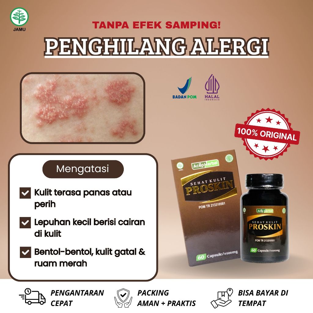 Suplemen Atasi Alergi Kulit, Penghilang Alergi Pada Kulit, Bentol-bentol, Kulit Kering & Mengelupas,