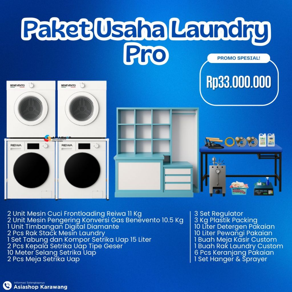 Paket Usaha Laundry Profesional – Mesin Cuci - Setrika Uap - Chemical Lengkap