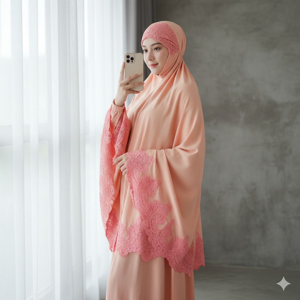 Hana Mukena Rosella Khadijah Bordir Lace Telekung Sulam Lace Mewah bySC