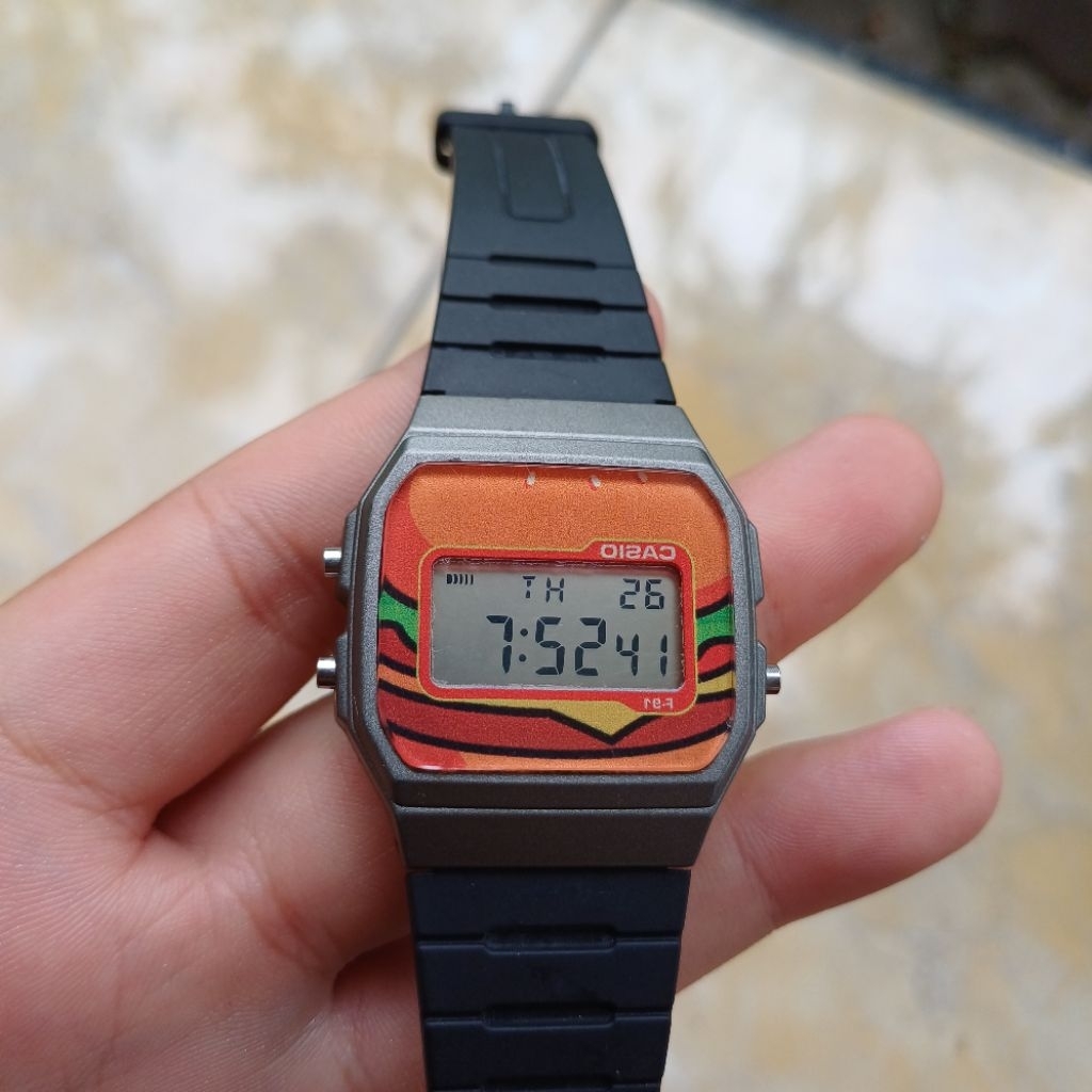 f91w custom burger f-91 f-91w casio new 2nd bekas