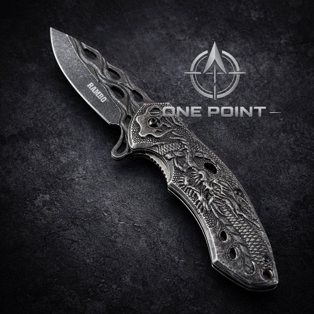 Pisau Lipat Rambo Motif Naga Full Stainless EDC Koleksi Outdoor Camping