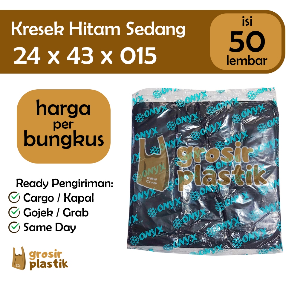 Kantong Kresek ONYX Hitam 24x43x015 Pack Murah isi 50 Lembar GL32 - BESS Plastik