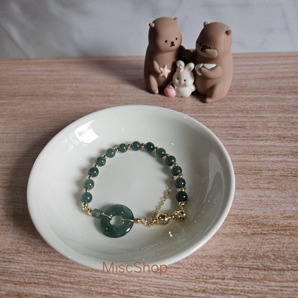 Gelang Giok Kombinasi lapis emas 14k