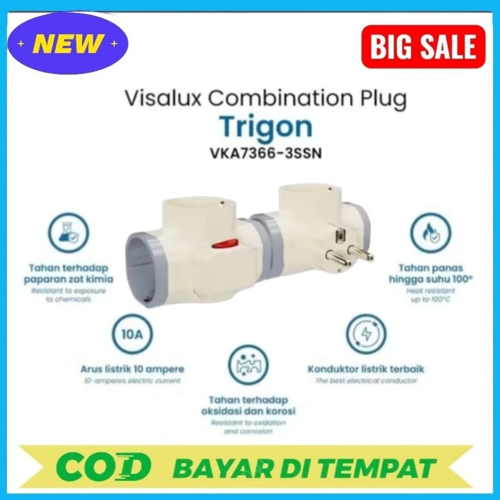 PROMO VISALUX VKA7366-3SSN COLOKAN ARDE KOMBINASI TRIGON TIPE T STEKER DENGAN SAKLAR ON/OF SERBAGUNA