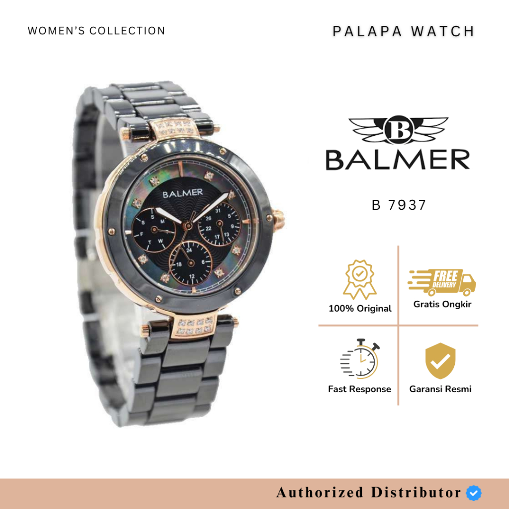 JAM TANGAN BALMER 7937 WANITA ROSEGOLD BLACK SAPPHIRE ORIGINAL