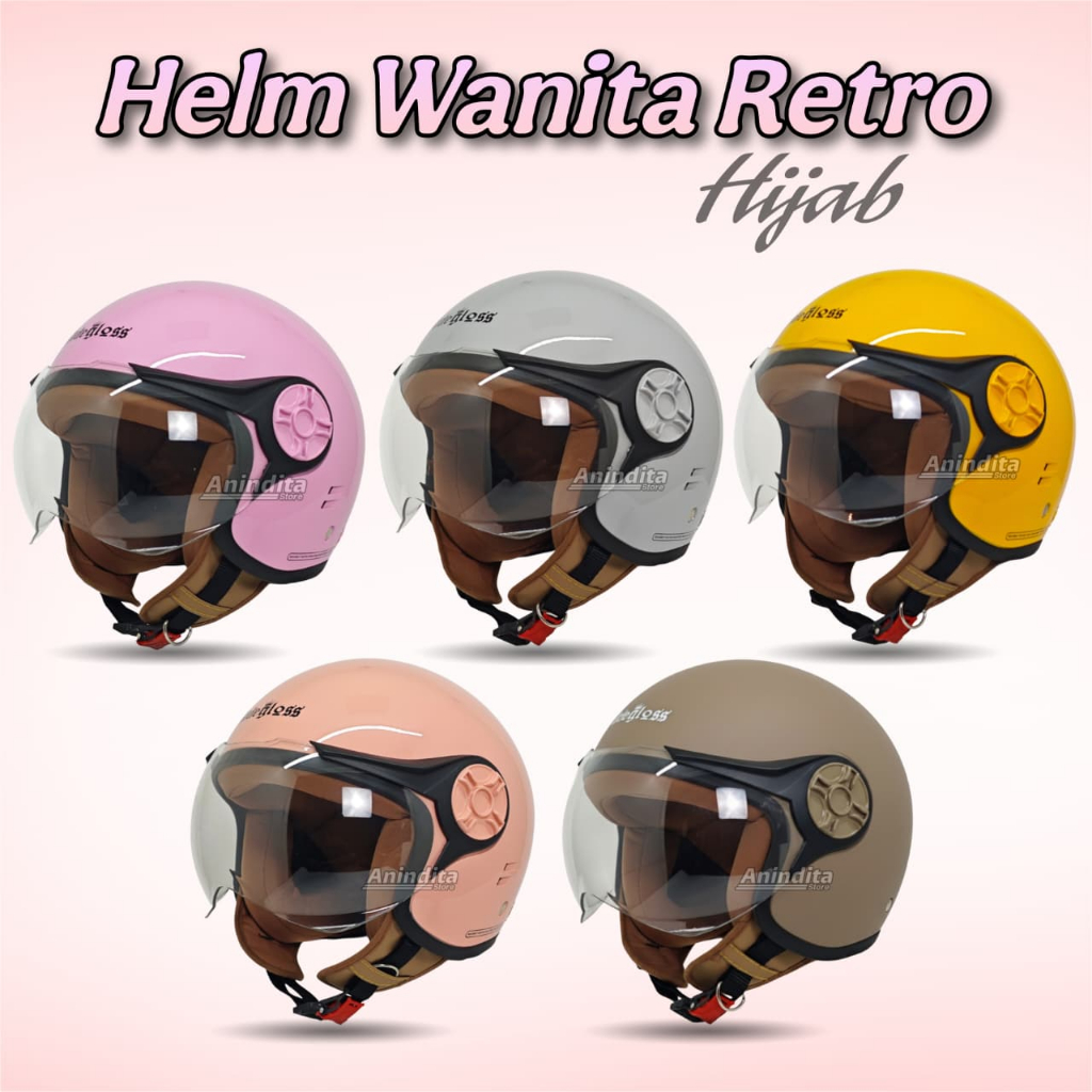 Helm Wanita Hijab YRH Dewasa SNI Busa Coklat Retro Classic