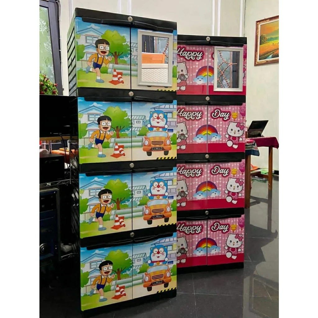 Lemari Plastik Aquose Diva Mini Karakter 4 Susun + Kaca
