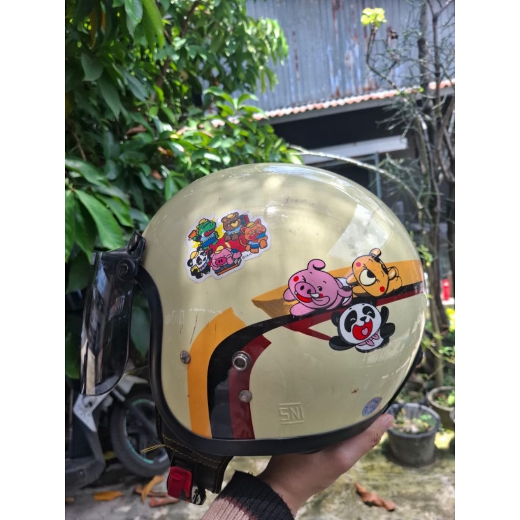 Helmet CRSL Geengs Rider with visor | FREE Kaca bogo | Helm retro vintage