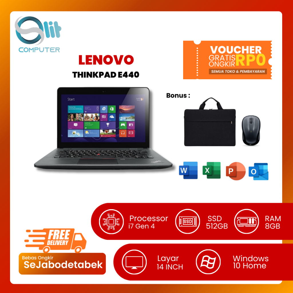 Lenovo ThinkPad E440 i7-4702MQ | RAM 8GB | SSD 500GB | NVIDIA GT 740 | 14” | Siap Pakai
