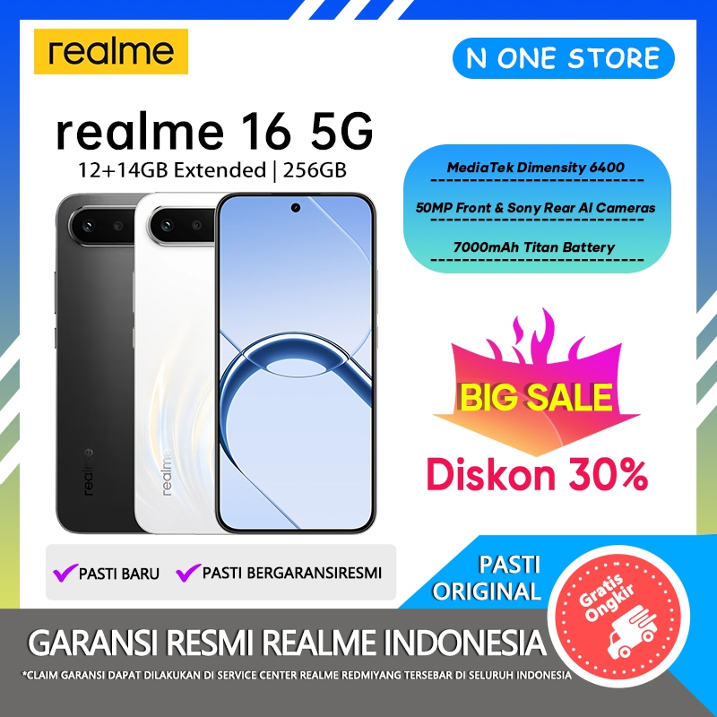 realme 16 5G 12/256GB (12GB+14GB Extended RAM) Garansi Resmi Indonesia Hp Android Terbaru 2026 Ori