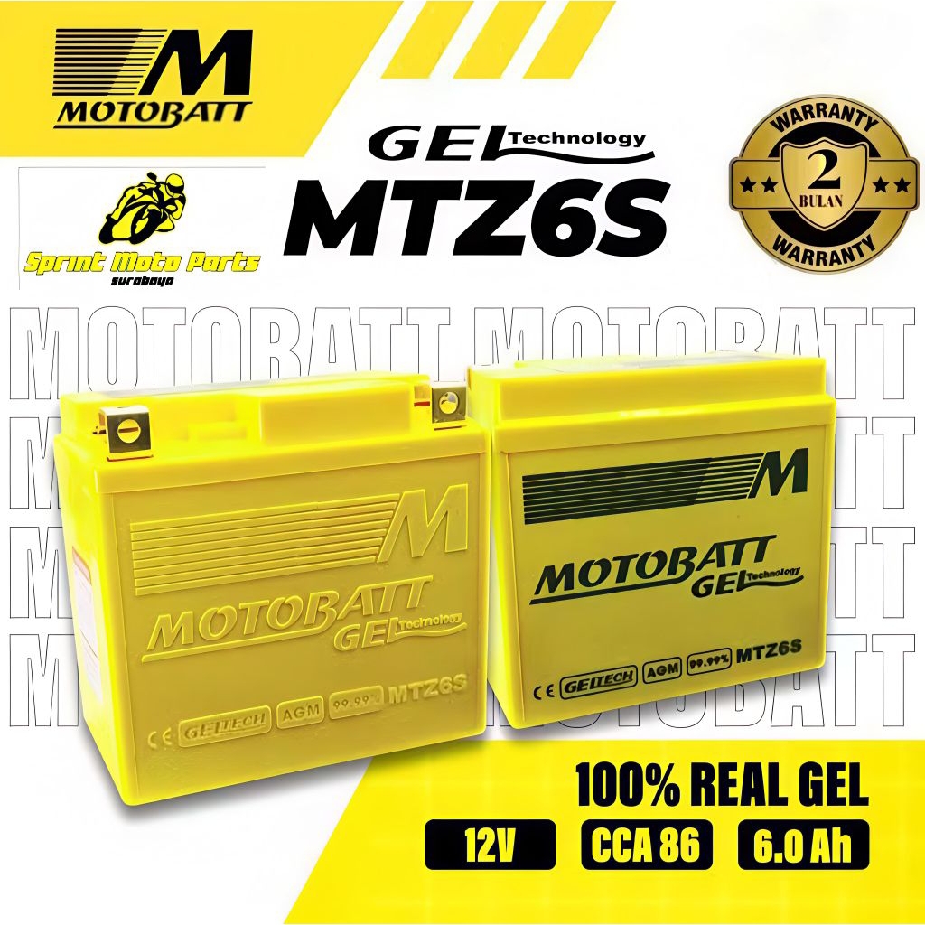 AKI MOTOBATT GEL - MTZ6S 6Ah - Garansi 2 Bulan - Honda CBR 1000 FireBlade (2008-2013) - CBR 150 R