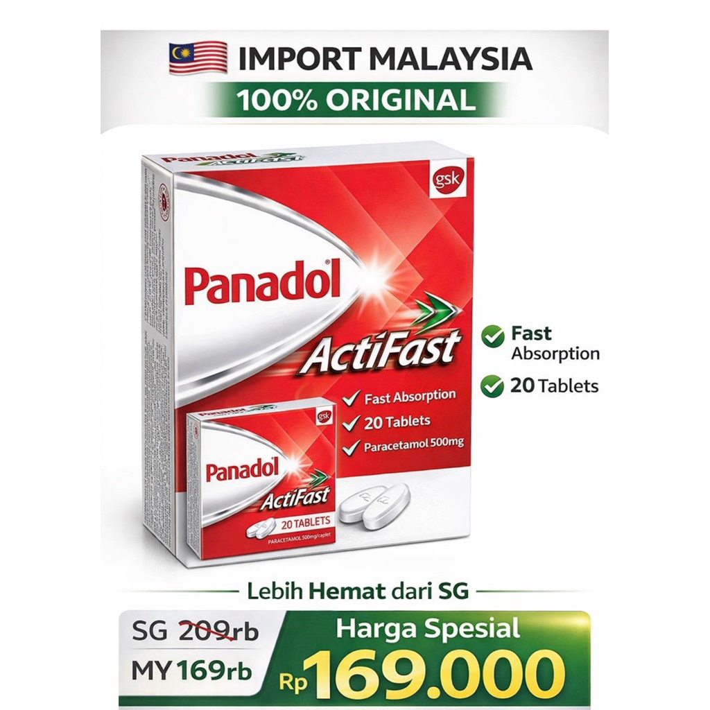 PANADOL ACTIFAST 20 Tablet 500mg Import Malaysia - Fast Absorption Original GSK Malaysia - Pereda Ny