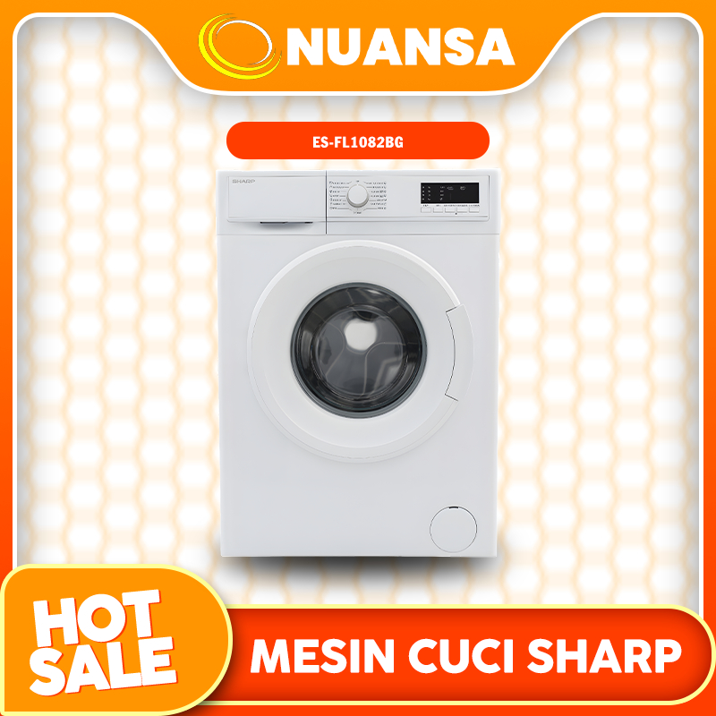 Mesin cuci Sharp Front Loading ES-FL1082BG berkapasitas 8 kg, berteknologi Boomerang Cabinet yang me