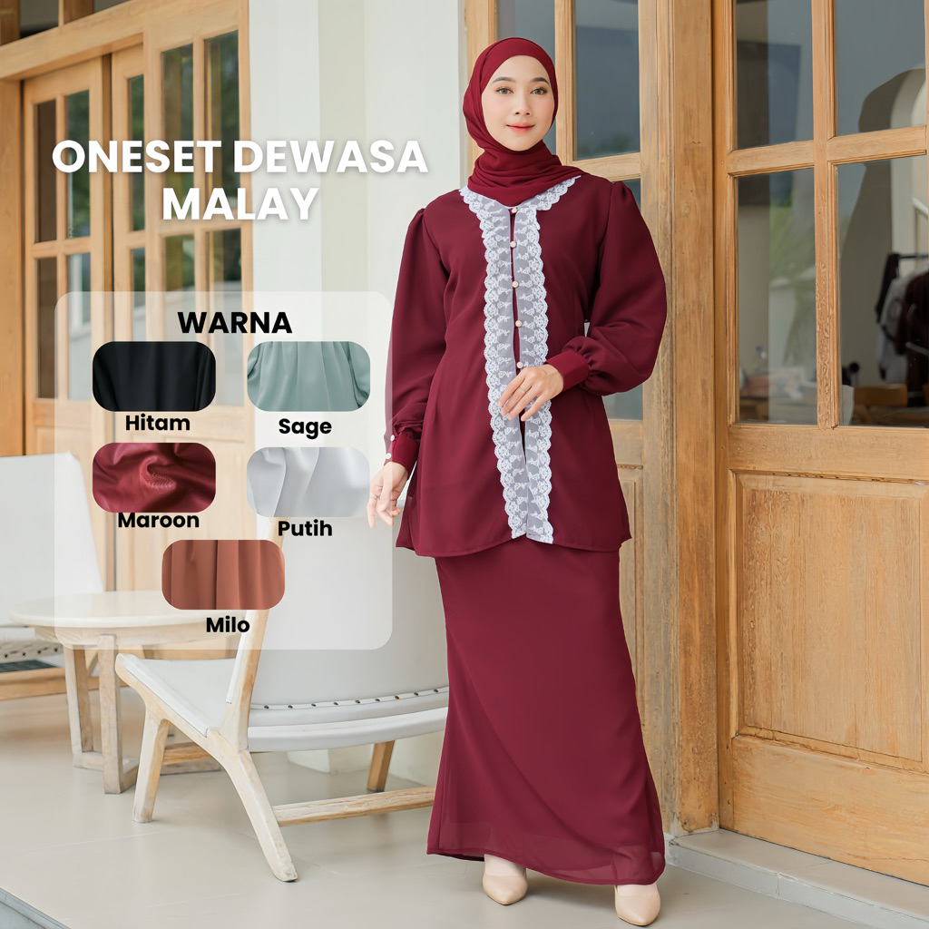 BAJU LEBARAN SET MALAY ATASAN DAN ROK CCERUTY BAJU LEBARAN WANITA