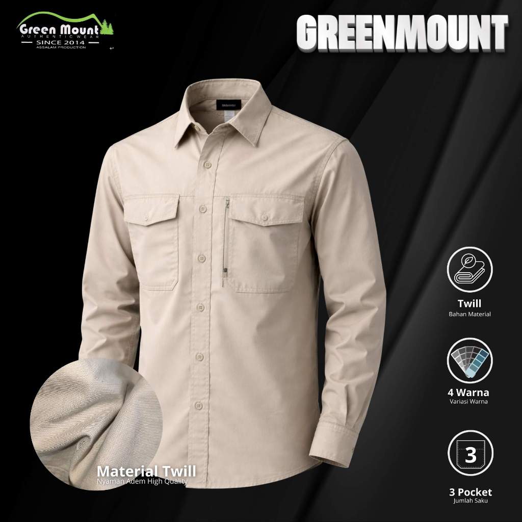 GREENMOUNT- KEMEJA TACTICAL PDL PDH LAPANGAN BAHAN TWILL WARNA KHAKI NAVY PUTIH HITAM