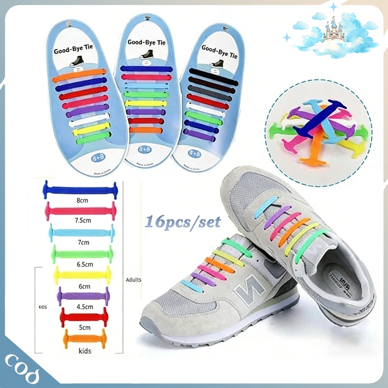 Tali Sepatu Silikon Tanpa Ikatan 16pcs Elastis Unisex Tali Tanpa Ikat Untuk Praktis Dan Elastis