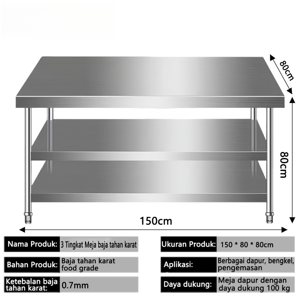 RAS GRATIS ONGKIR DAN PENGEMBALIAN NEW MEJA MBG / MEJA DAPUR STAINLESS STEEL SUS 304 /  RAK KOMERSIA