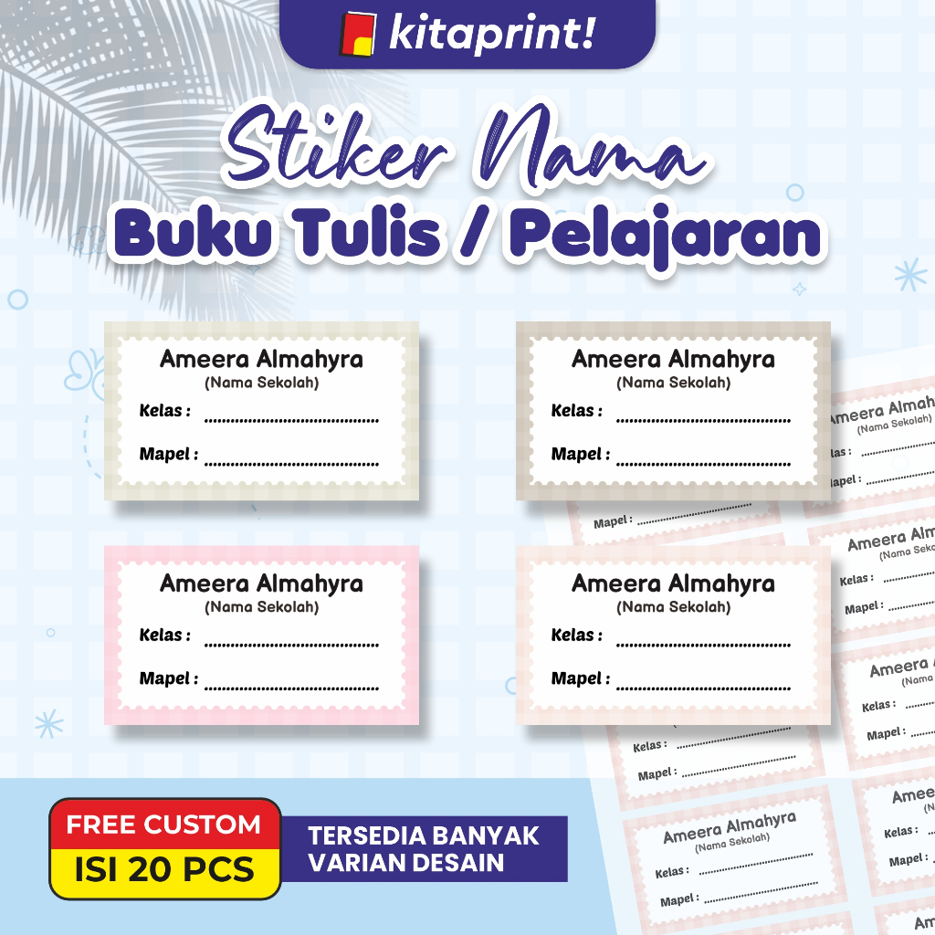 Stiker Nama Buku Polos - Stiker Buku Pelajaran Custom