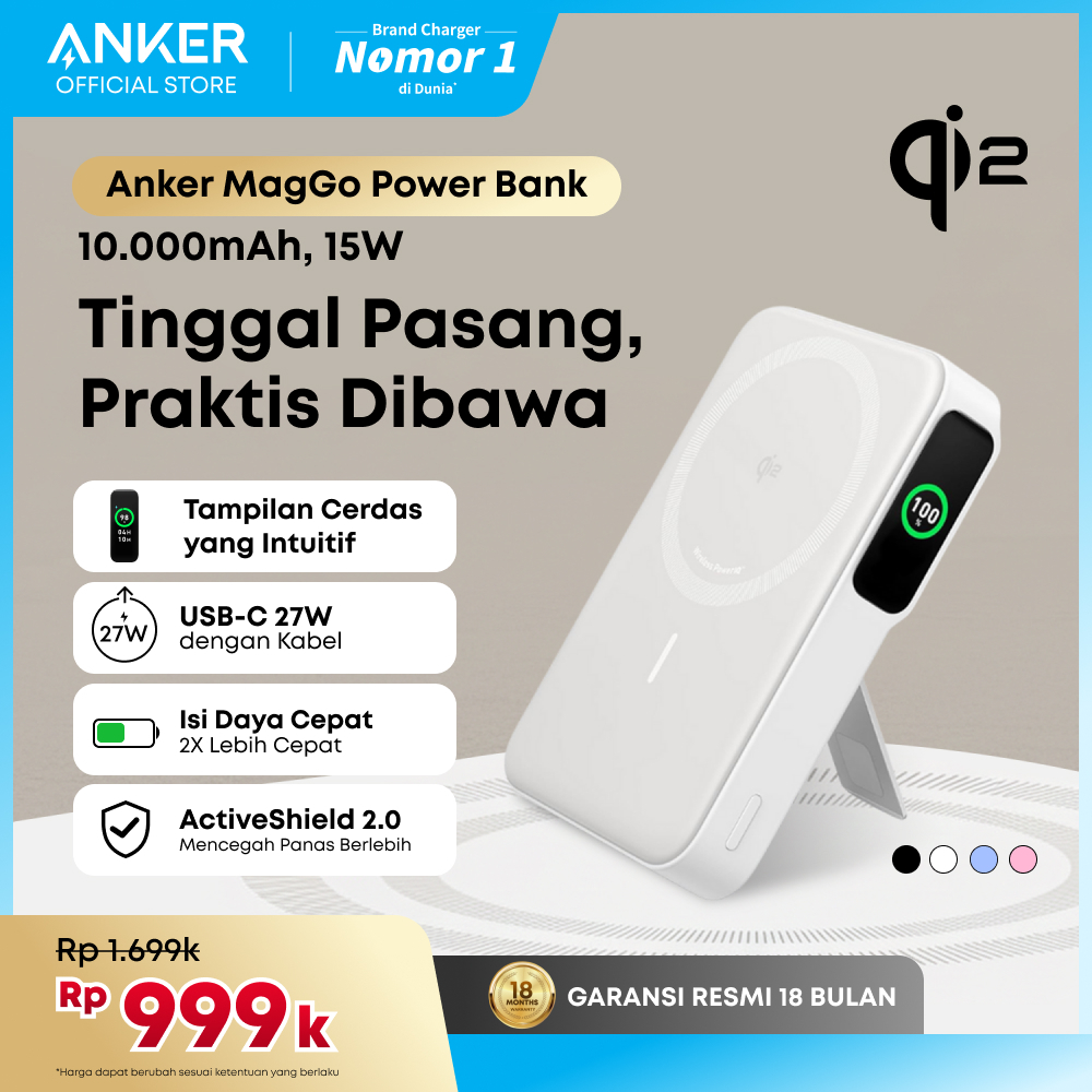 Powerbank Anker Maggo 10000 mAh Wireless MagSafe Magnetic Qi2 15W stand TYPE C PD - A1654