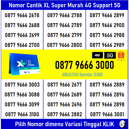 Kartu Perdana XL Nomor Cantik Segel Bonus Kuota 3GB 4G 5G