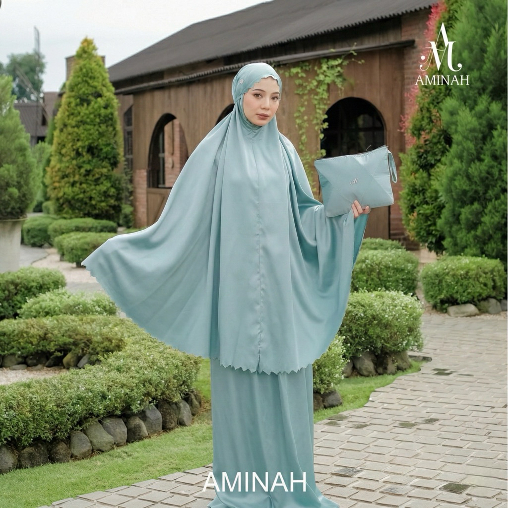 promo terbaru aminah - mukena dewasa silky traveling daily aminah lasercut