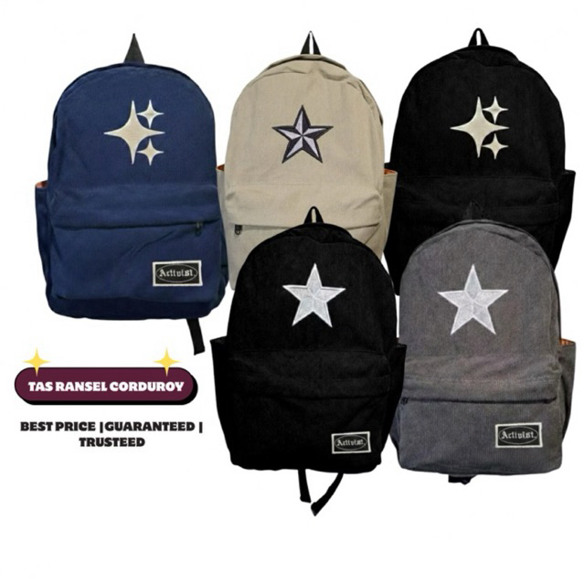 TAS RANSEL BACKPACK CORDUROY STAR - TAS RANSEL SEKOLAH KULIAH CORDUROY