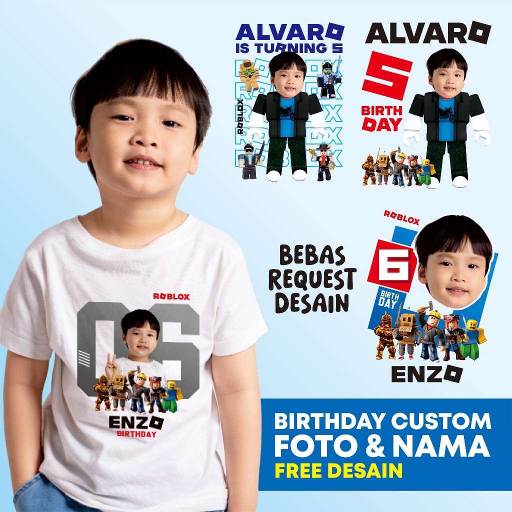 Baju ultah ROBLOX kaos ulang tahun anak couple keluarga custom foto