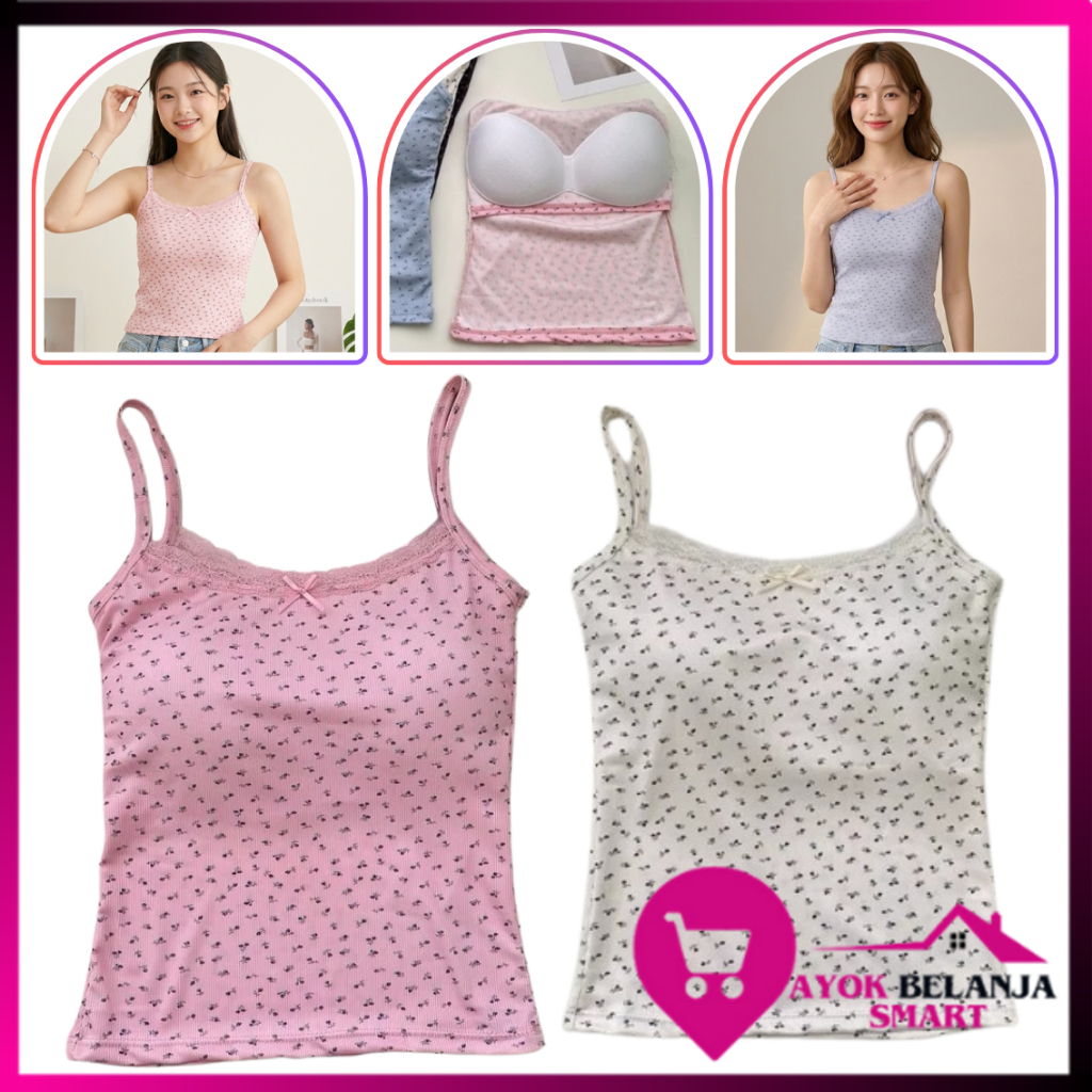 ABS Tanktop Wanita Singlet Motif Bunga Renda 7084 Bra Busa Tali Floral Lace Pita Lucu Atasan Knit Co