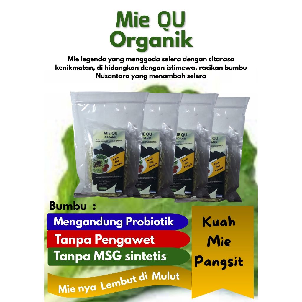 Mie instan kering organik, mie hijau berat kemasan 100 gr dengan bumbu mengandung PROBIOTIK dengan c