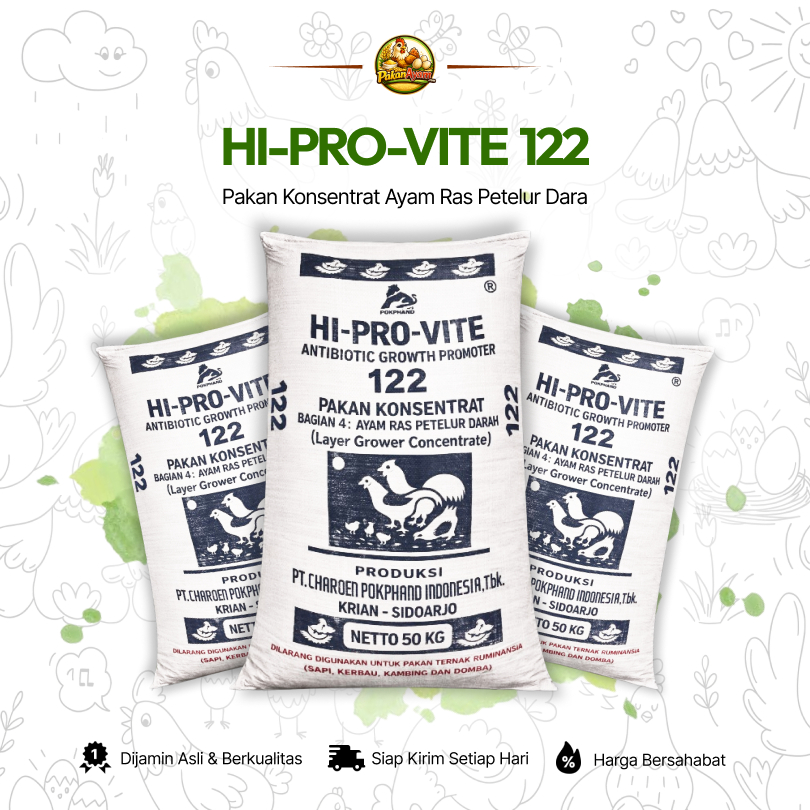 HI-PRO-VITE 122 - Charoen Pokphand | Konsentrat Untuk Ayam Petelur Dara (Grower) | BERAT 15KG-50KG |