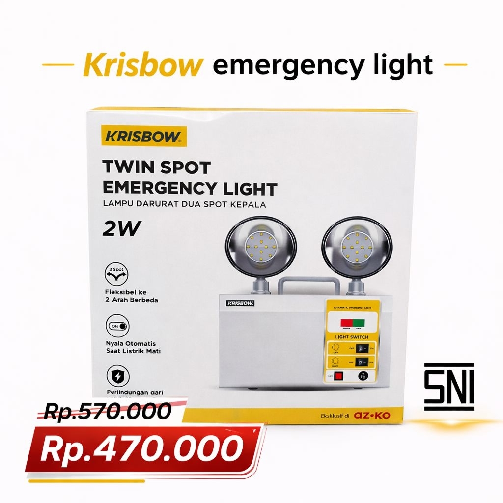 Lampu Emergency LED Krisbow 2W 2 Kepala Otomatis Nyala Saat Mati Listrik Original