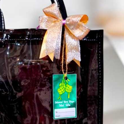 Pita Lebaran Satin Plus Hang Tag Idul Fitri / Pita Hampers Lebaran / Pita Hampers Satin untuk Parcel