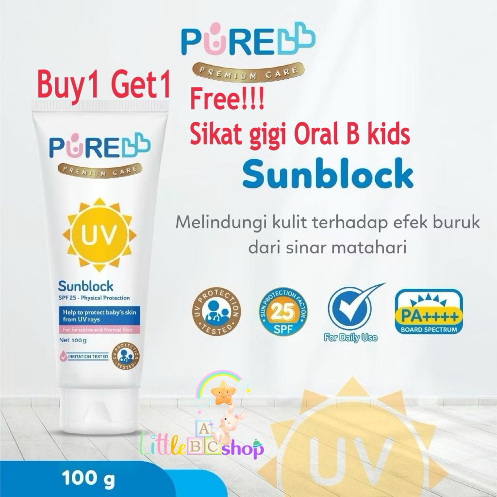 Pure BB Baby Kids SunBlock SPF25 100gram / Sun Block Sunscreen Bayi dan Anak SPF25 / Pure Kids Sunsc