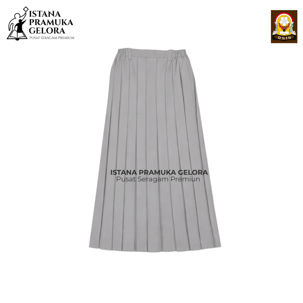 (PREMIUM) Seragam Sekolah Rok SMA/SMK Lipat-Lipat Rempel Panjang Tetrex Karet  Warna Abu Rokok - Ist