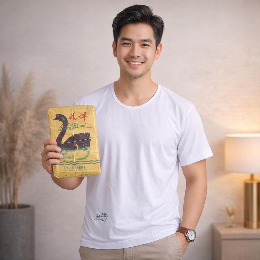 ( 6 Pcs ) Kaos Oblong Pria Swan Katun Ukuran 34-42 || Kaos Oblong Pria Putih Polos Swan Brand || KAO