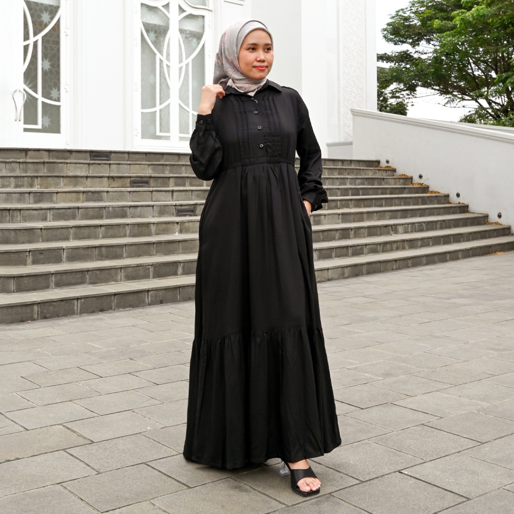 Novel Mice | Gamis Wanita Rayon Polos Rebecca Black | Dress Wanita Lengan Panjang Motif Polos