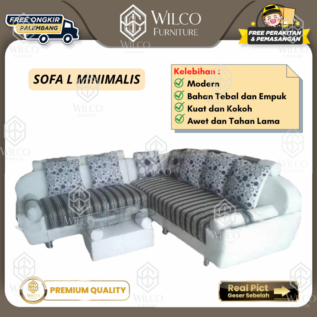 Sofa Angel / Sofa L Kulit Kombinasi kain + Meja / Sofa Minimalis Sudut