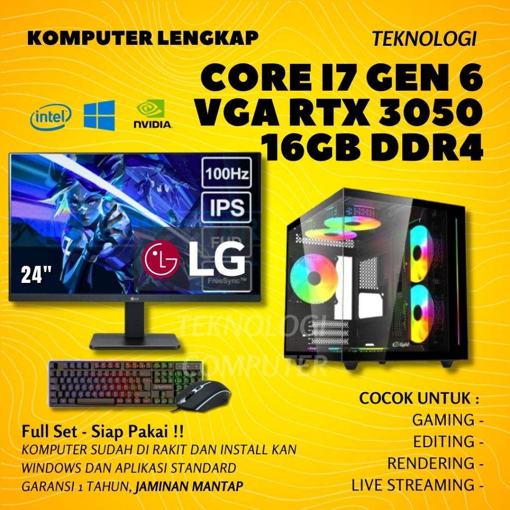 Core i7 | DDR 4 | GEN 6 | VGA RTX 3050 | Full Set | PC Rakitan | Komputer CPU | PC Gaming Editing