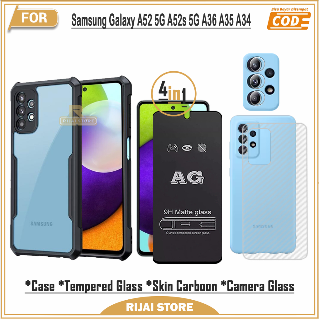 Paket Lengkap 4in1 Case Samsung Galaxy A52 5G A52s 5G A36 A35 A34 Case Fusion Shockproof Hydrogel Da