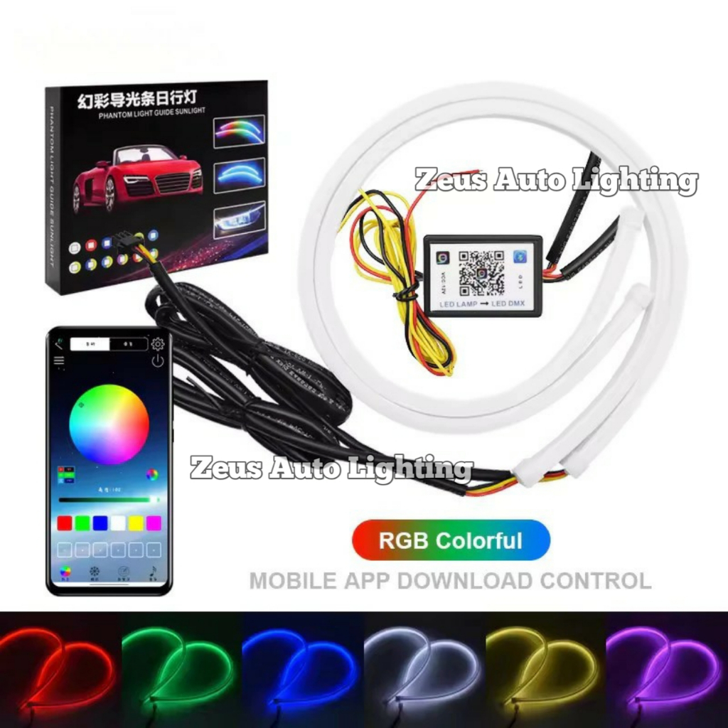 Sepasang Lampu Alis Kenzo  KZ20 Alis Running Led APP RGB 30 CM Fleksibel 12 Volt Universal Motor Mob