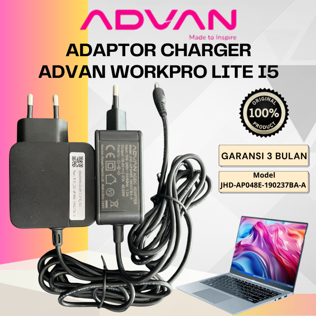 ADAPTOR CHARGER CAS LAPTOP ADVAN WORKPRO LITE I5 100% ORIGINAL