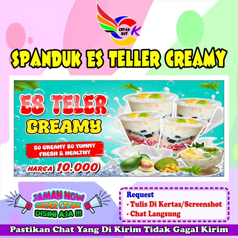 Spanduk banner Es Teller Creamy kekinian murah bisa custom / Banneres teler creamy Terbaru bisa COD