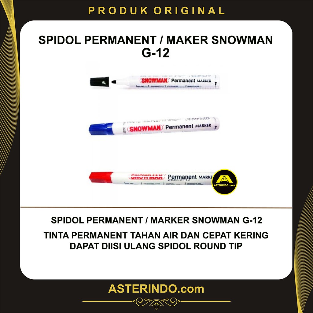 Spidol Permanent / Marker Snowman SNOWMAN BG-12 Ujung Spidol Round Tip 1 Kotak isi 12 pcs