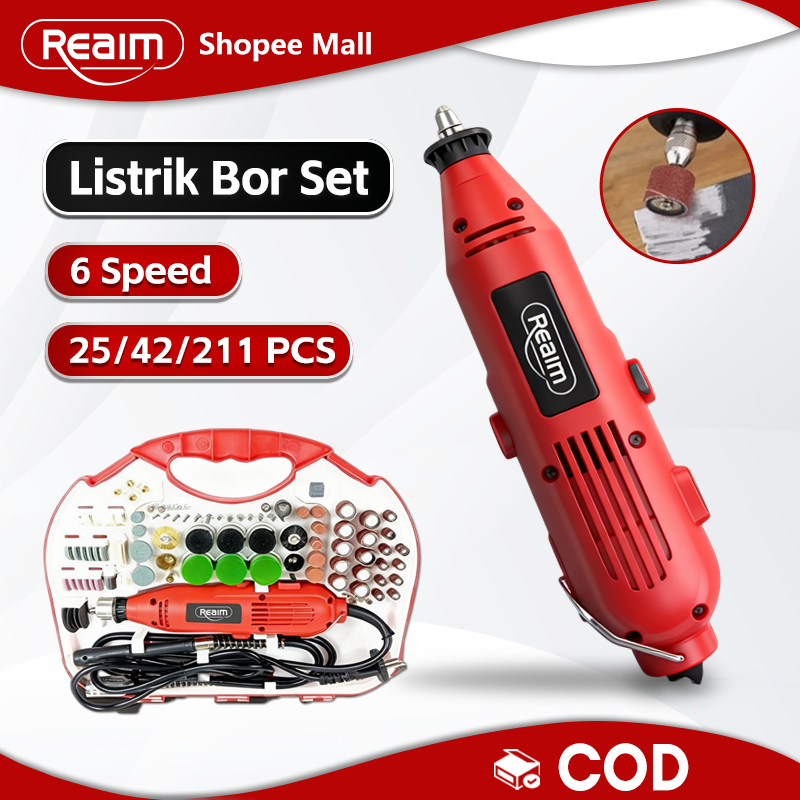 Reaim Gerinda Listrik Bor Mini Alat Ukir Listrik Bor Mesin Ukir & Gerinda Elektrik 211Pcs