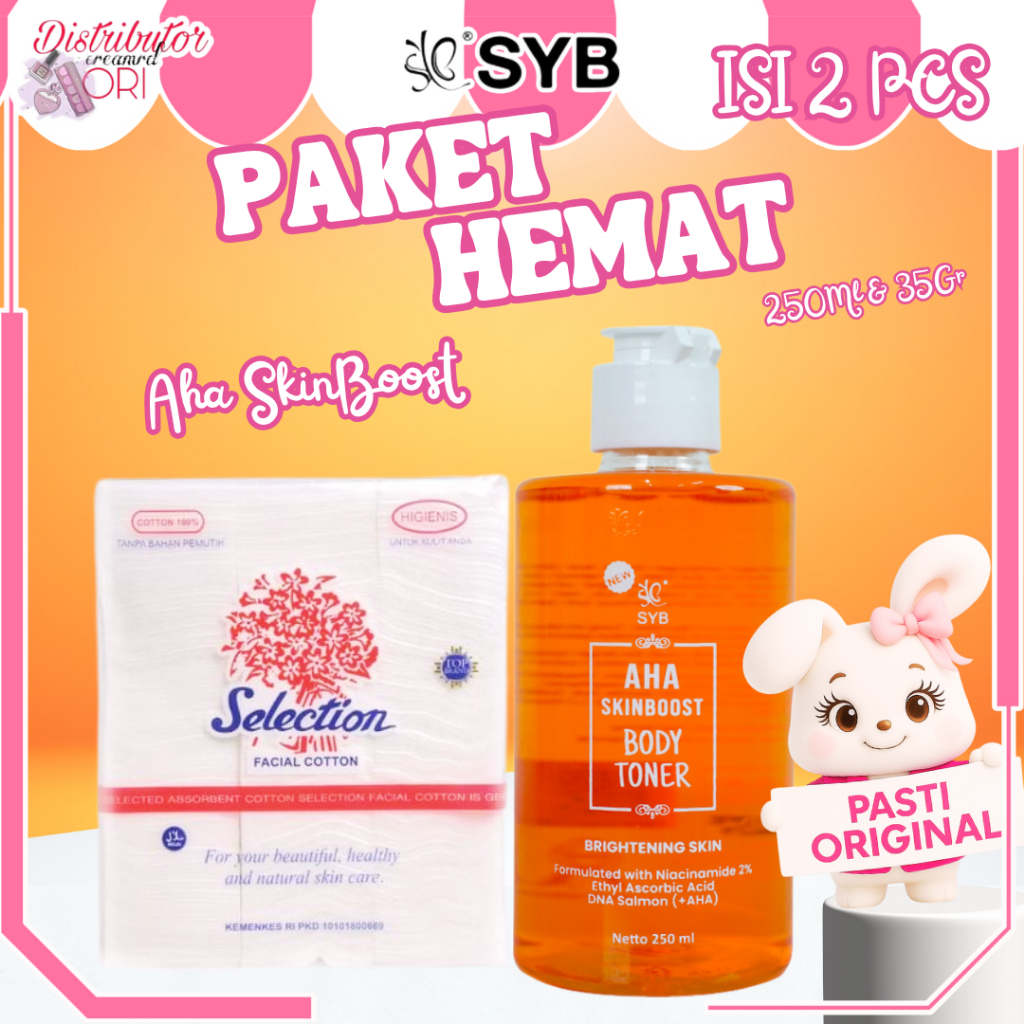 [PAKET ISI 2 PCS ] Syb Aha SkinBoost Body Toner Dna Salmon 250 Ml + Kapas Kotak 35Gr | Distributor C